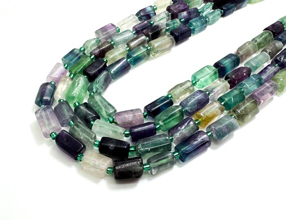 Faceted Fluorite Barrel Beads: Polished Gemstone Nuggets for Jewelry Making