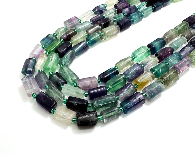 Natural Fluorite Faceted Rectangular Barrel Nugget Pebble Tumble Chunky Smooth Polished Gemstone Beads for Jewelry Making - PGS122