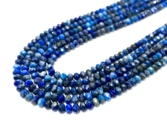 Natural Blue Lapis Lazuli Faceted Rondelle 4mm x 5mm Gemstone Beads - RDF113
