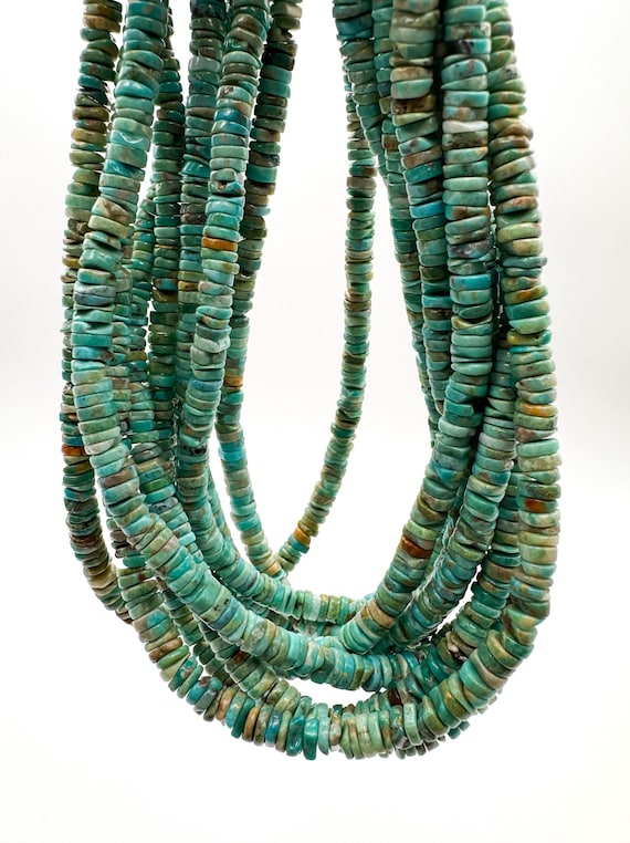 Natural Kingman Turquoise Beads Smooth 6mm Flat Round Disc Heishi Green Blue Untreated Gemstone for Men Women Jewelry Supply- PGS230