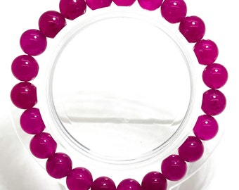 Raspberry Jade Smooth Round Gemstone Beaded 8mm 10mm Bead Stretch Elastic Handmade Bracelet - PGB196