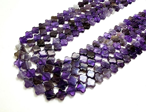 Natural Purple Amethyst Four Leaf Clover 8mm Smooth Gemstone Beads - PGS416