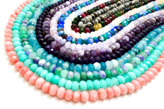 Dyed Jade Beads: Faceted Rondelle Gemstone Beads (5mm x 8mm)