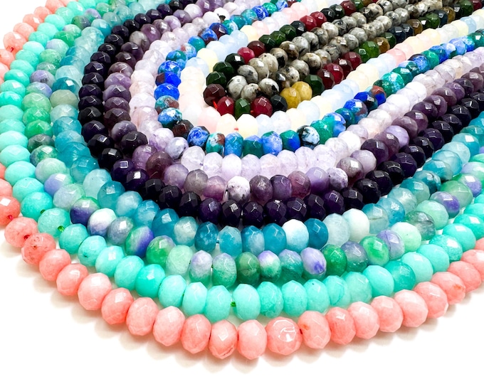 Dyed Jade Beads, Peach Amazonite Aquamarine Amethyst Morganite Jade Polished 5mm x 8mm Faceted Rondelle Gemstone Beads - RDF105