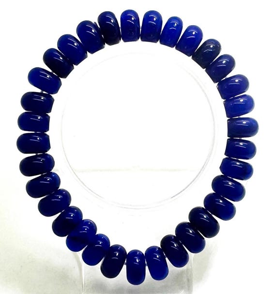 Blue Jade 10mm Rondelle Gemstone Beads Stretch Elastic Cord Handmade Beaded Bracelet Accessories - PGBRD08