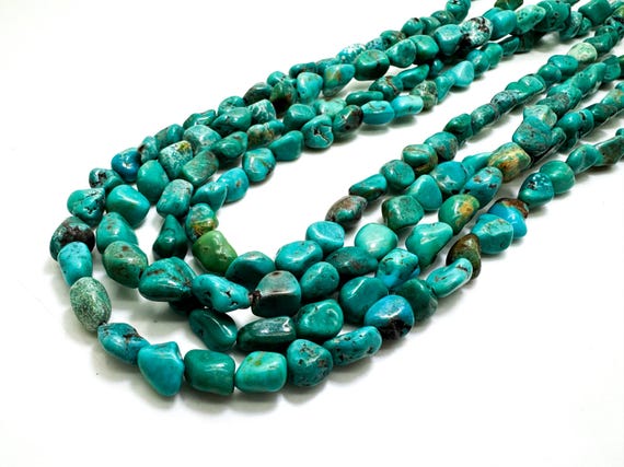 Natural Turquoise Beads, Genuine Blue Kingman Turquoise Smooth Nugget Pebble Gemstone Beads (Assorted Size) - PGS414