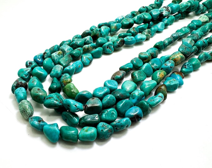 Natural Turquoise Beads, Genuine Blue Kingman Turquoise Smooth Nugget Pebble Gemstone Beads (Assorted Size) - PGS414