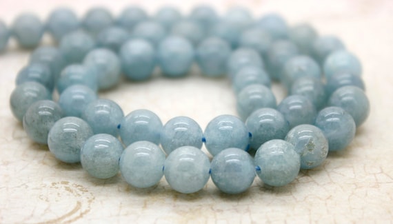 Natural Aquamarine Round Smooth  Beads Natural Stone Gemstone (6mm 8mm 10mm)