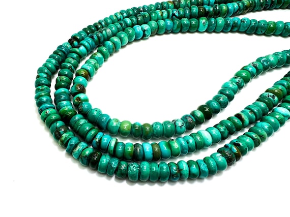 Natural Turquoise Beads: 7mm Polished Rondelle Gemstone Strand