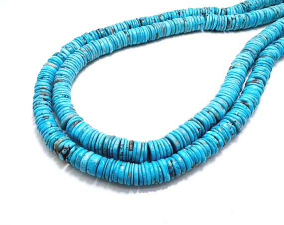 Natural Kingman Turquoise Heishi Beads • Genuine Arizona Blue 8mm-9mm Thin Polished Turquoise for Southwestern Jewelry Making - PGS157