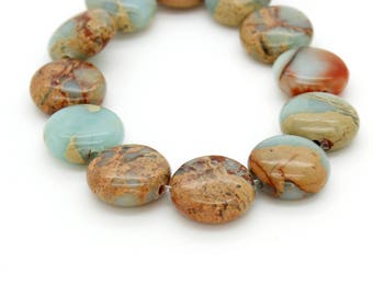 Nautral Jasper, Snake Skin Jasper Flat Round Smooth Loose Gemstone Bead Beads - PGS65