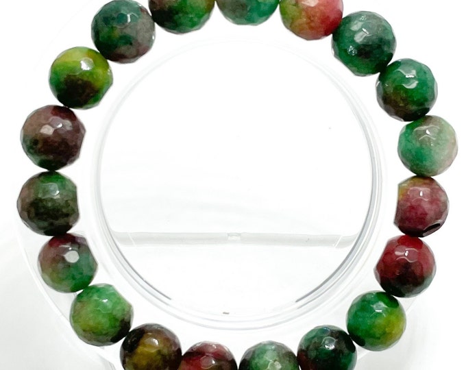 Ruby Zoisite Dyed Faceted Round 10mm Beads Gemstone Beads Stretch Elastic Cord Handmade Bracelet Accessories - PGB118