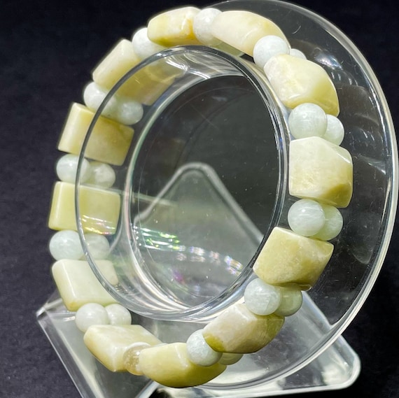 Natural Jade with Mixed Gemstone Beads Flat Elastic Cord Stretch Handmade Bracelet - Jewelry Accessories - PGB145