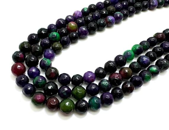 Dark Blue Purple Green Jade Faceted Round 8mm Gemstone Jewelry Making Beads - RNF132-19