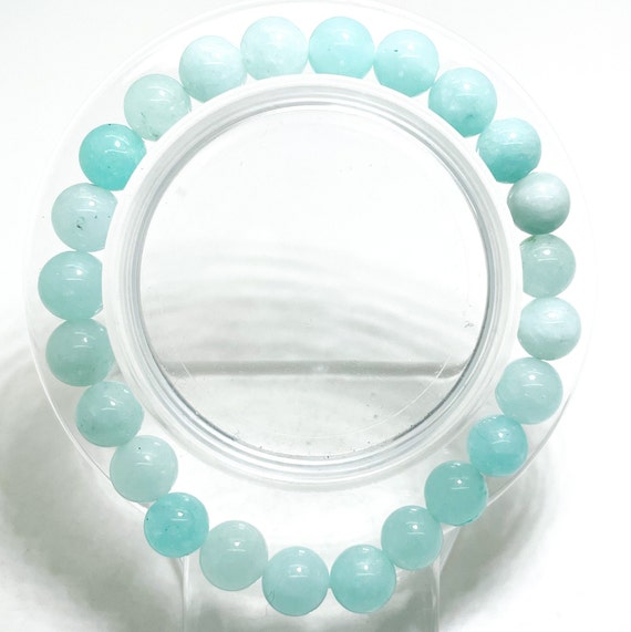 Teal Jade, Smooth Round Jade Gemstone 6mm 8mm Beads Stretch Elastic Cord Handmade Bracelet - PGB164B
