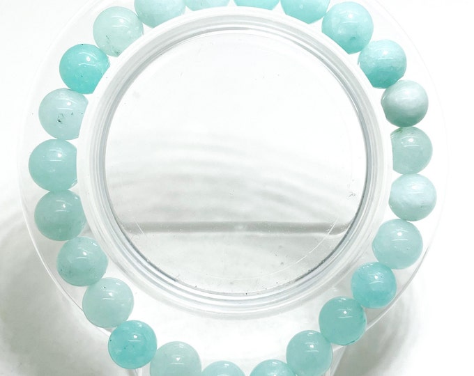 Teal Jade, Smooth Round Jade Gemstone 6mm 8mm Beads Stretch Elastic Cord Handmade Bracelet - PGB164B