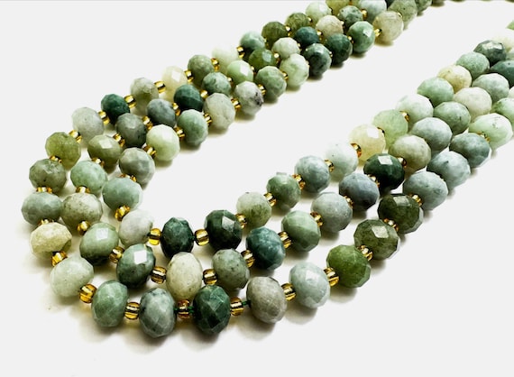 Natural Green Burma Jade Faceted Rondelle 5mm x 8mm Gemstone Beads - PGS321