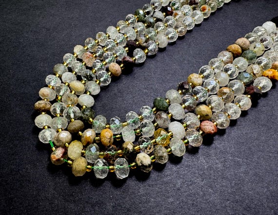 Natural Phantom Quartz Faceted Rondelle 5mm x 8mm Gemstone Beads - PGS321