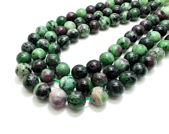 Ruby Zoisite Beads, Natural Green Ruby Zoisite Polished Smooth Round Gemstone Beads (4mm, 6mm, 8mm, 10mm)