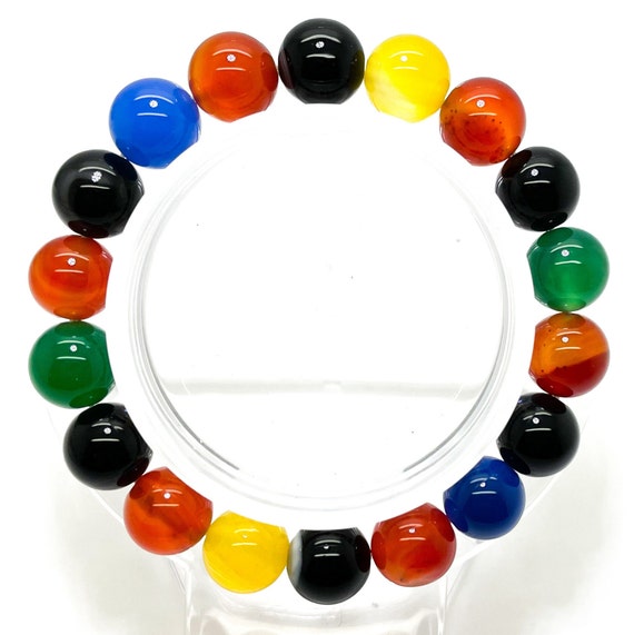 Mixed Assorted Round Natural Agate Gemstone Smooth Polished Beads 6mm 8mm 10mm Stretch Elastic Cord Handmade Beaded Bracelet PGB119