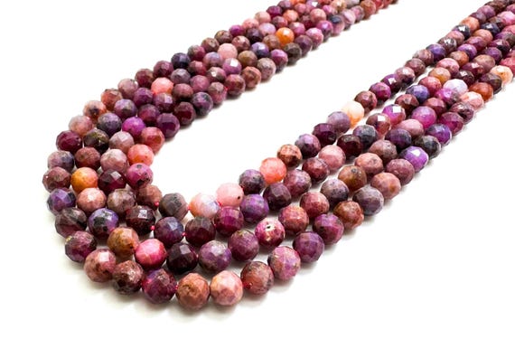 Genuine Rare Red Ruby Faceted Round Beads: Natural Round Gemstone, 6mm - PG56E
