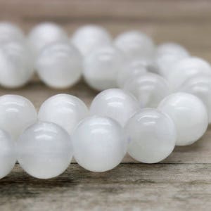 AAA Rare Genuine Natural White Selenite Polished Smooth Round Gemston Beads PG17 image 4