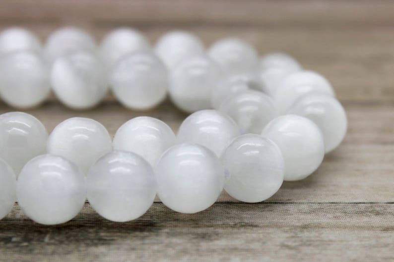 AAA Rare Genuine Natural White Selenite Polished Smooth Round Gemston Beads PG17 image 4