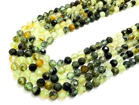 Natural Green Prehnite Faceted Round 6mm Gemstone Beads - RNF130A