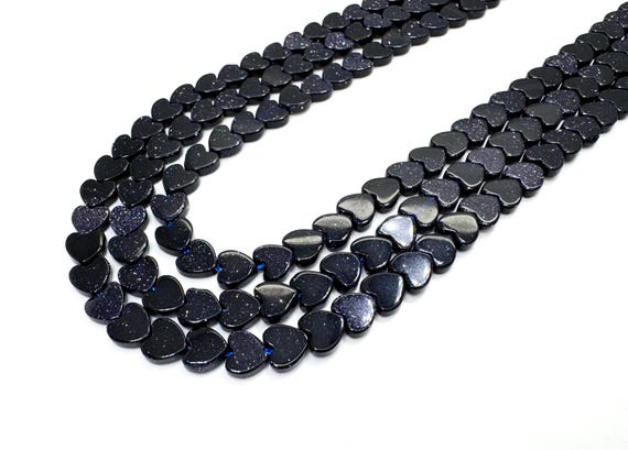 Blue Goldstone Heart Beads: Sparkling Midnight-Blue Gemstone, 6mm
