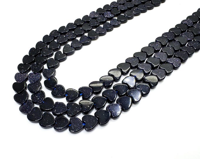 Blue Goldstone Heart Beads: Sparkling Midnight-Blue Gemstone, 6mm