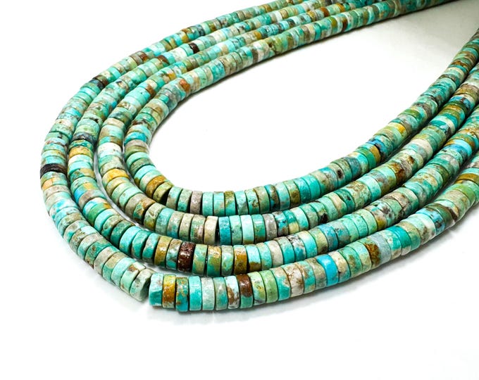 Turquoise Heishi Rondelle Beads: Natural Green/Blue Gemstone, 2mm x 6mm, 16" Strand