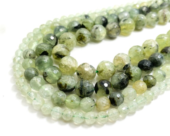Natural Prehnite Beads, Faceted Round Sphere Frosted Transparent Green Prehnite Gemstone Beads 3mm 4mm 6mm 8mm 10mm 12mm - PG168