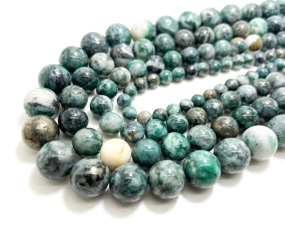 Rare Natural Pyrite in Green Jade 6mm 8mm 10mm 12mm Smooth Polished Round Gemstone Beads - RN155