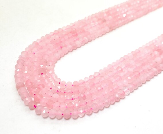 Natural Pink Rose Quartz Faceted Rondelle 3mm x 4mm Gemstone Beads - RDF111