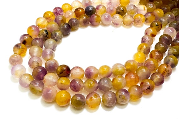 Purple Yellow Agate Smooth Polished Round 8mm Gemstone Jewelry Making Beads - RN198S