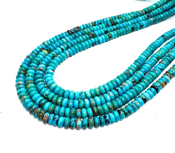 Natural Kingman Turquoise Rondelle Beads • Genuine 6mm Polished Arizona Turquoise • Sky Blue & Copper Matrix Gemstone - PGS420