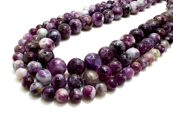 Natural Genuine Purple Purpurite Smooth Polished Round Gemstone Beads RN08