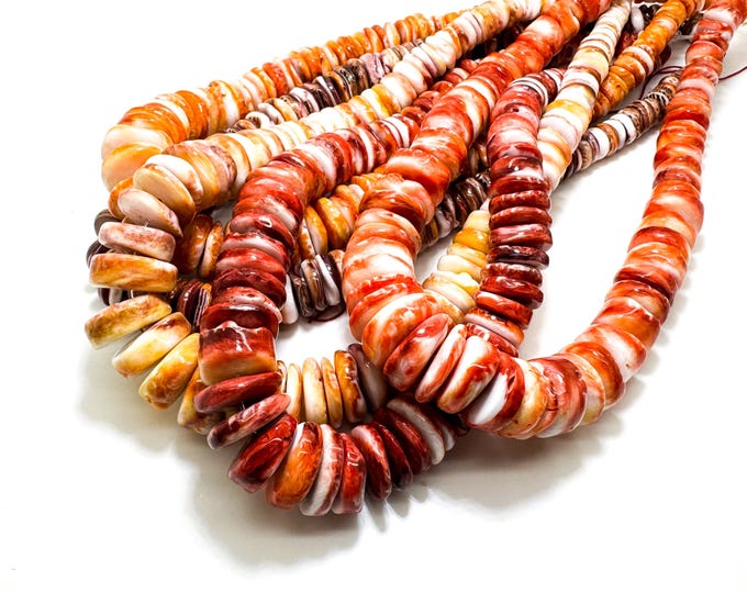 Genuine AAA Graduated Natural Spiny Oyster Rough Flat Disc Rondelle Heishi Native America Red/Orange/Purple Gemstone Beads - PGS90H