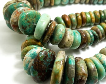 Natural Turquoise Beads, Polished Smooth Rondelle Flat Nugget Chip Turquoise Beads (Assorted Size) - PGS86