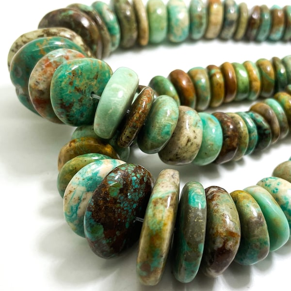 Natural Turquoise Beads, Polished Smooth Rondelle Flat Nugget Chip Turquoise Beads (Assorted Size) - PGS86