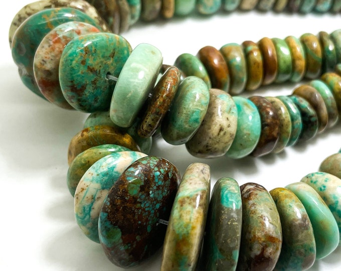 Natural Turquoise Beads, Polished Smooth Rondelle Flat Nugget Chip Turquoise Beads (Assorted Size) - PGS86