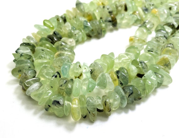 Natural Prehnite Beads, Green Prehnite Flat Chips Nugget Pebble Assorted Size Gemstone Beads - PG80
