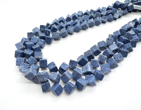 Natural Blue Coral Cube Beads 8mm | Blue Sponge Coral Square Beads | Ocean Style Jewelry Supplies BC14