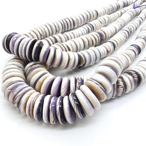 Natural Wampum Shell Rondelle Beads • Genuine Graduated Purple & White Quahog 4mm-12mm Strand • Polished Coastal Jewelry Supply - PG267S