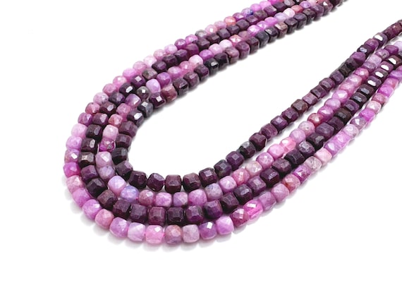 Natural Ruby Faceted Cube Beads Genuine Pink Red Ruby 4mm Micro Cut Gemstones • High Grade Precious Ruby for Fine Jewelry Making - PGS262