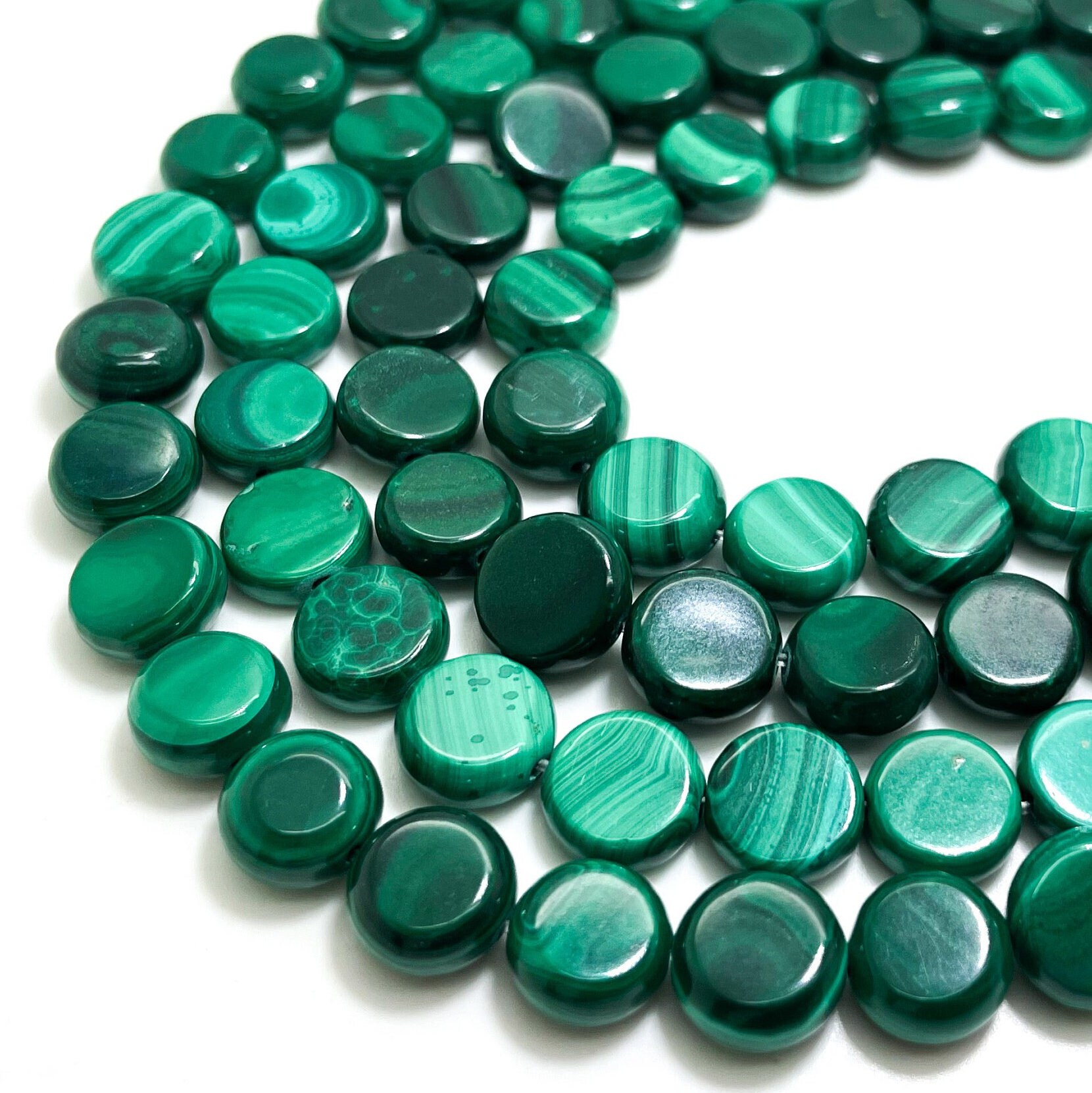 Green Malachite Round Polished Gemstone Beads - 4mm 6mm 8mm 10mm - Perfect Gems
