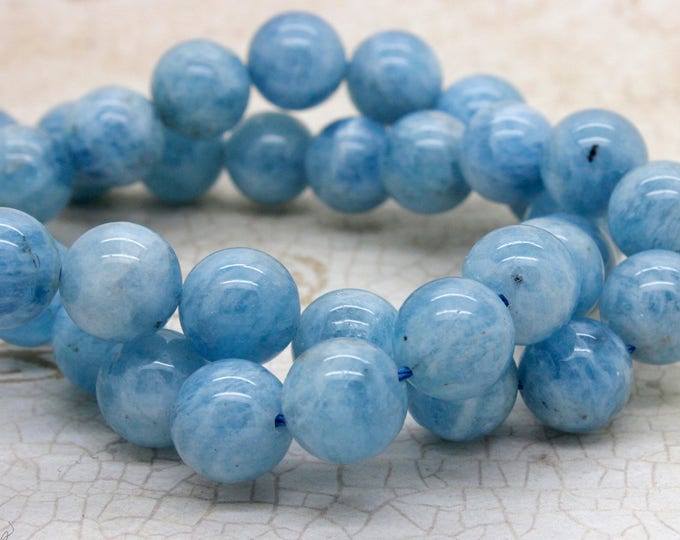 Natural Aquamarine Beads, Grade AA High Quality Blue Smooth Polished Aquamarine Round Sphere Ball Gemstone Loose Beads - Full Strand