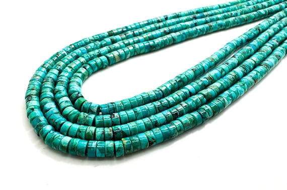 Natural Genuine Turquoise, Blue Arizona Kingman Turquoise Heishi Rondelle Disc 2mm x 4mm Gemstone Beads - PG93H