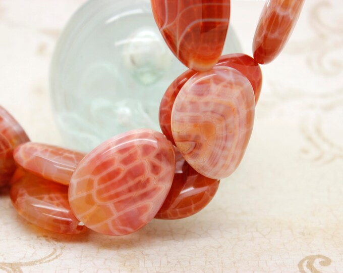 Fire Agate, Natural Fire Agate Smooth Flat Pear Tear Drop Loose Gemstone Beads - PG181