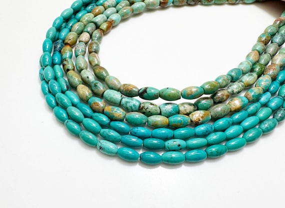 Genuine Natural Arizona Turquoise Polished Smooth Stick Bricks Chip Cylinder Barrel Gemstone Beads (Assorted Size) - PGS287